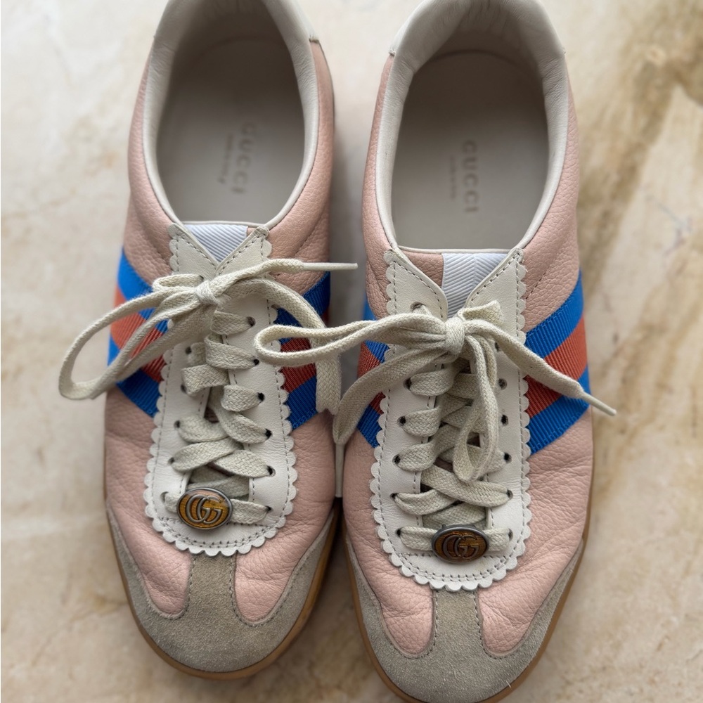 Gucci G74 Web Leather and Suede Sneaker